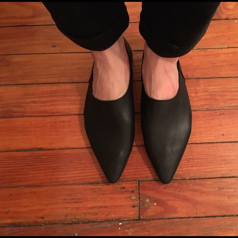 Zara black leather slip ins